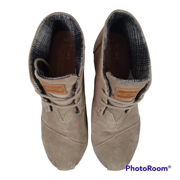 Toms Ankle Wedge Boots Suede Leather Boho Lace Up Booties Size 6 - Picture 4 of 8